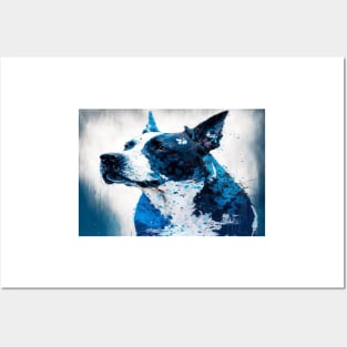 Abstract Splash Painting Of A Dog In Blue And White Colours Posters and Art